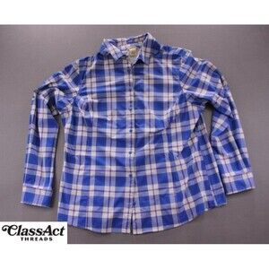Duluth Trading Company Shirt woman Blue Plaid Nylon Vented Utility Stretch Sz XL